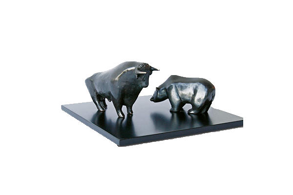 Bear and bull figurines.